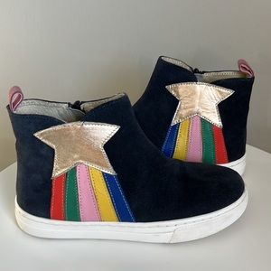 Mini Boden Blue Suede Star Rainbow Ankle Zip Boots Shoes,  Size 3 US (EU 35)
